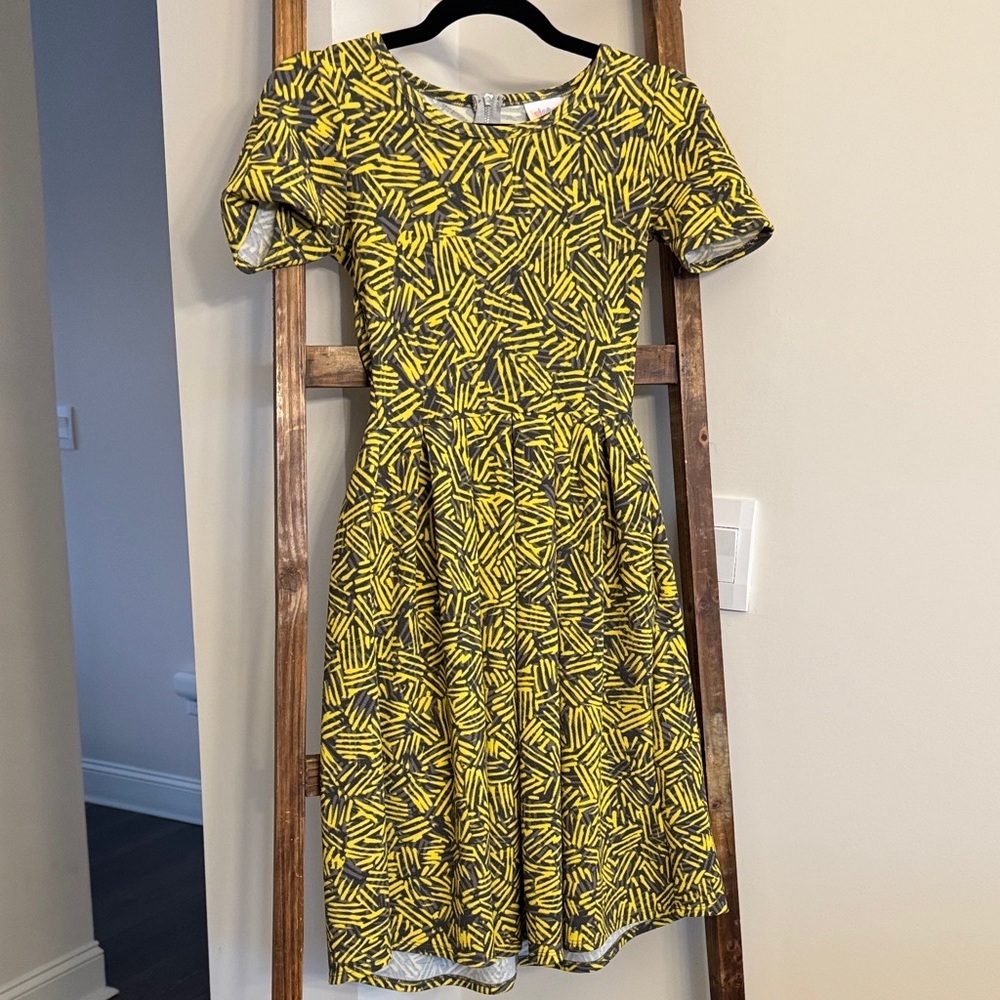 LuLaRoe Yellow and Black Geometric Midi Dress